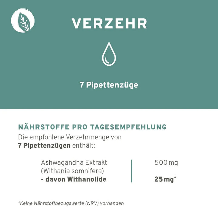 Ashwagandha Wurzel Extrakt Tropfen von InnoNature - Verzehrhinweis