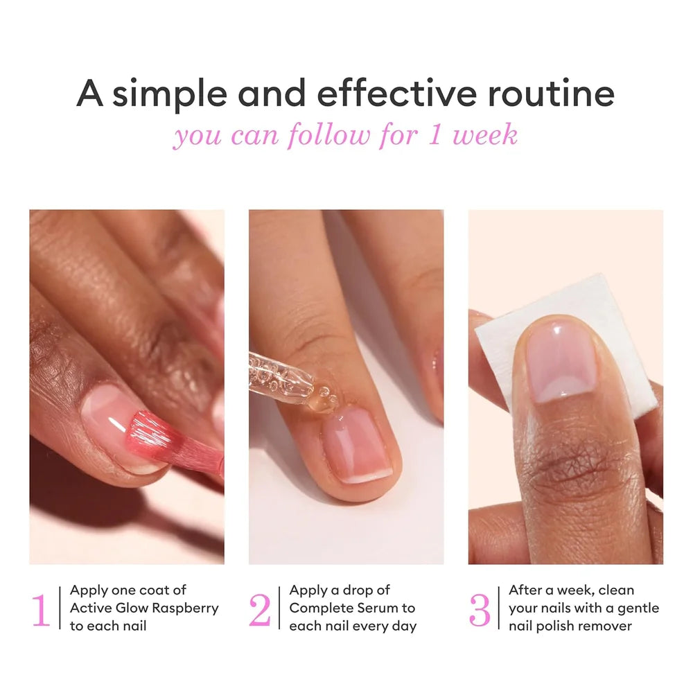 Einfache Nagelpflegeroutine mit Active Glow Raspberry und Komplett-Serum von Manucurist