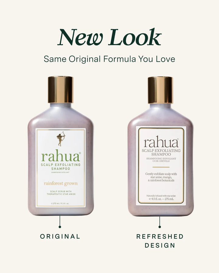 Rahua Scalp Exfoliating Shampoo im neuen Packaging neben der früheren Verpackung