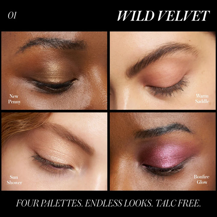 Wild Velvet Model Quad: RMS Beauty ReDimension Hydra Eyes Quartet Wild Velvet - Close-up der 4 Lidschatten-Shades am Auge
