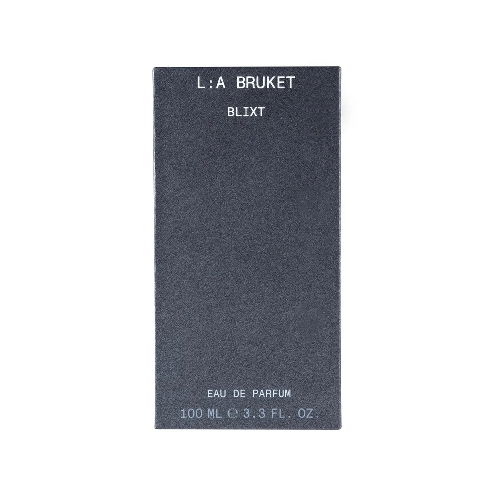Originalverpackung des L:A Bruket 334 Blixt Eau de Parfum in dunklem Anthrazit