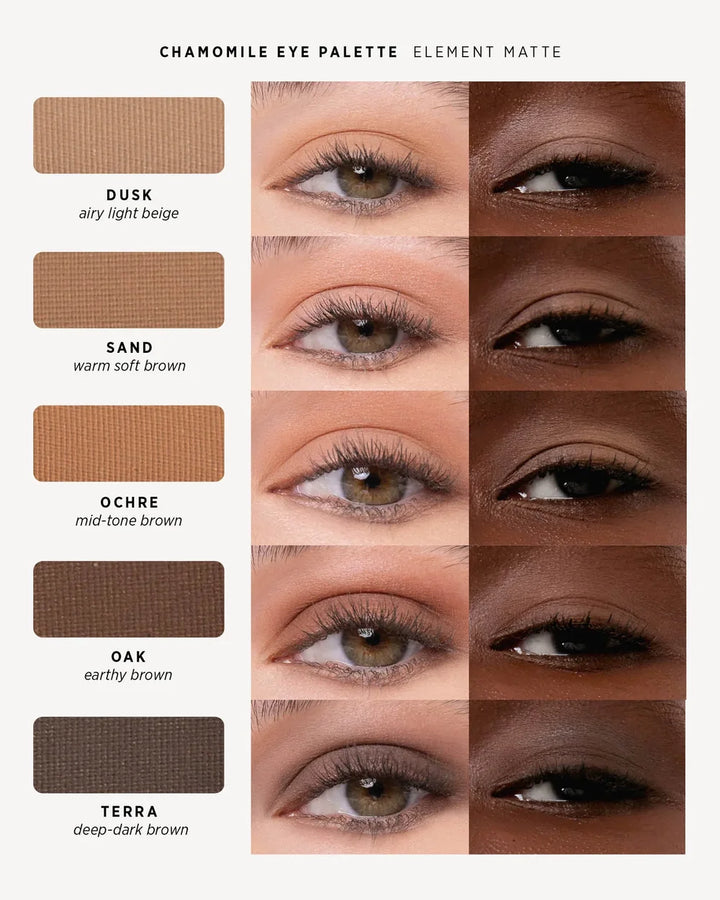 Ere Perez Element Matte – verschiedene Augen-Make-up-Looks mit den fünf matten Erdtönen