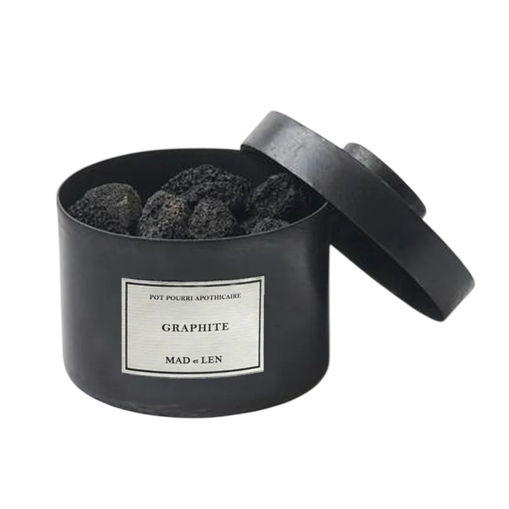 Mad et Len Pot Pourri Apothicaire Lava Graphite im schwarzen Eisengefäß