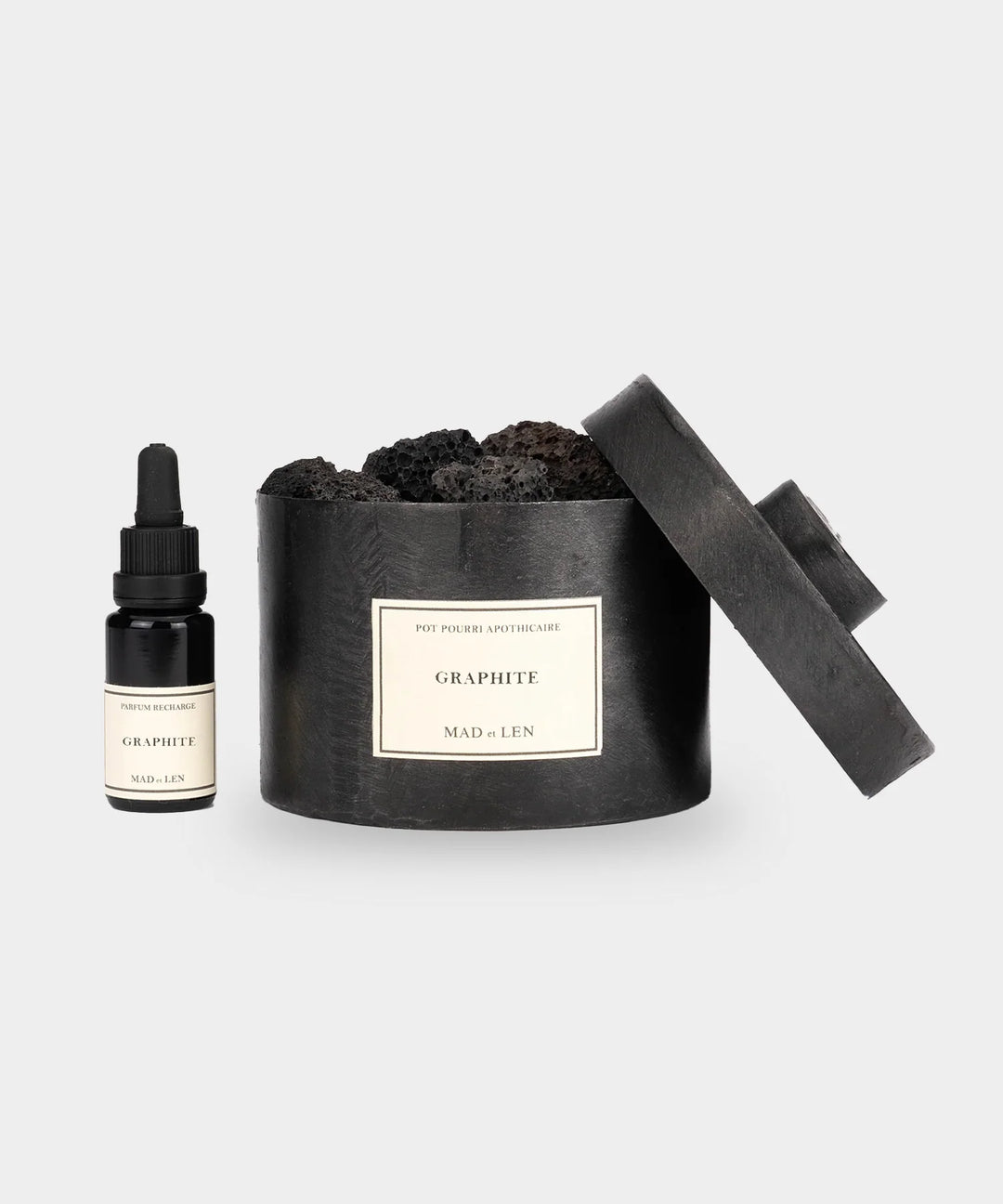 Mad et Len Graphite Raumduft mit 15 ml Parfum-Refill und Lavasteinen