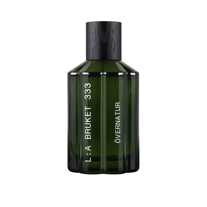 L:A Bruket 333 Övernatur Eau de Parfum – dunkelgrüner Glasflakon mit schwarzem Verschluss