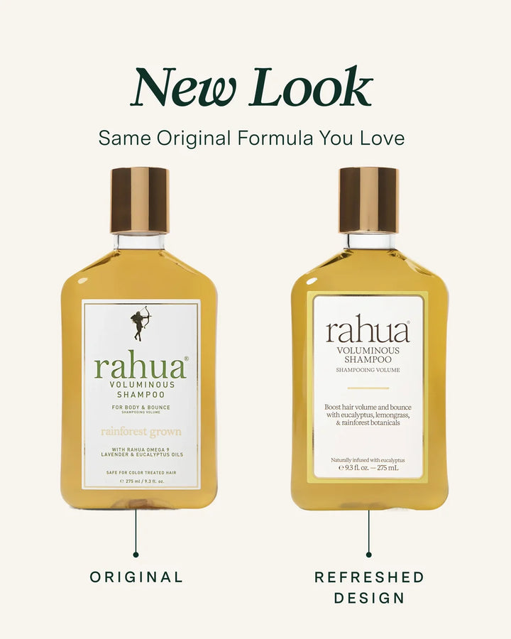 Rahua Voluminous Shampoo im neuen Packaging neben der früheren Verpackung