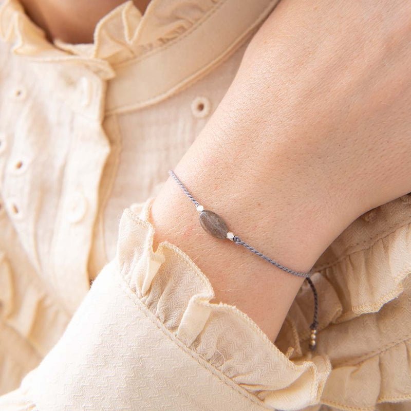 Gemstone Card Labradorite Silver Bracelet on hand