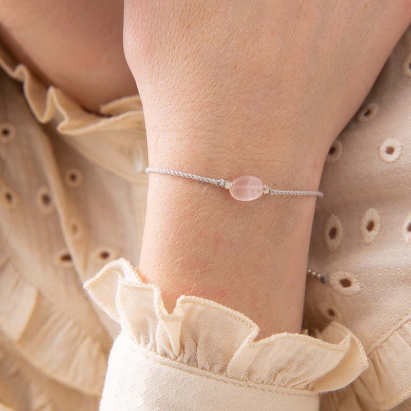Gemstone Card Rose Quartz Silver Bracelet Mood