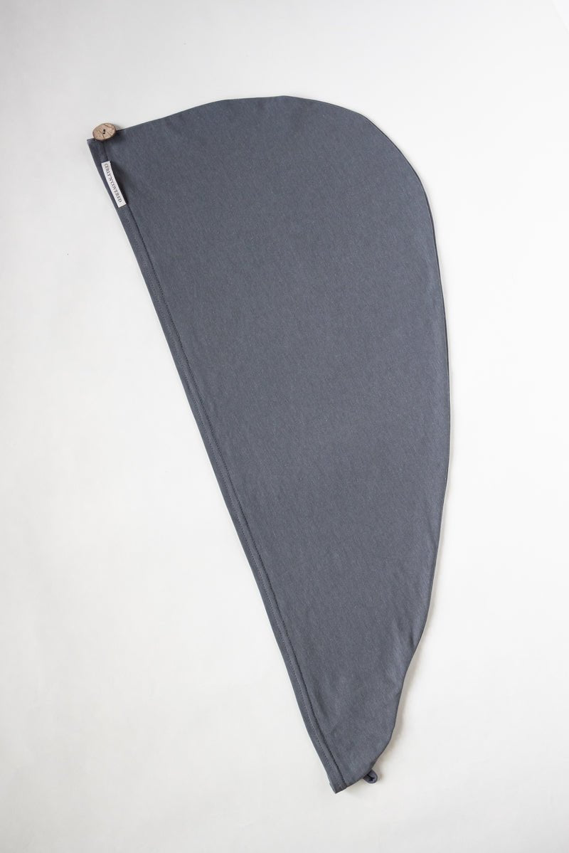 Bambus Turban Handtuch mit Knopf | Grau - flat