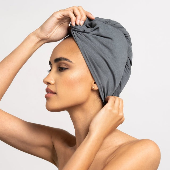 Bambus Turban Handtuch mit Knopf | Grau Model 5