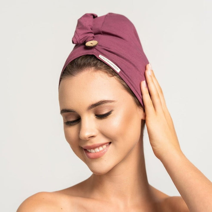 Bambus Turban Handtuch mit Knopf | Rot Model 2