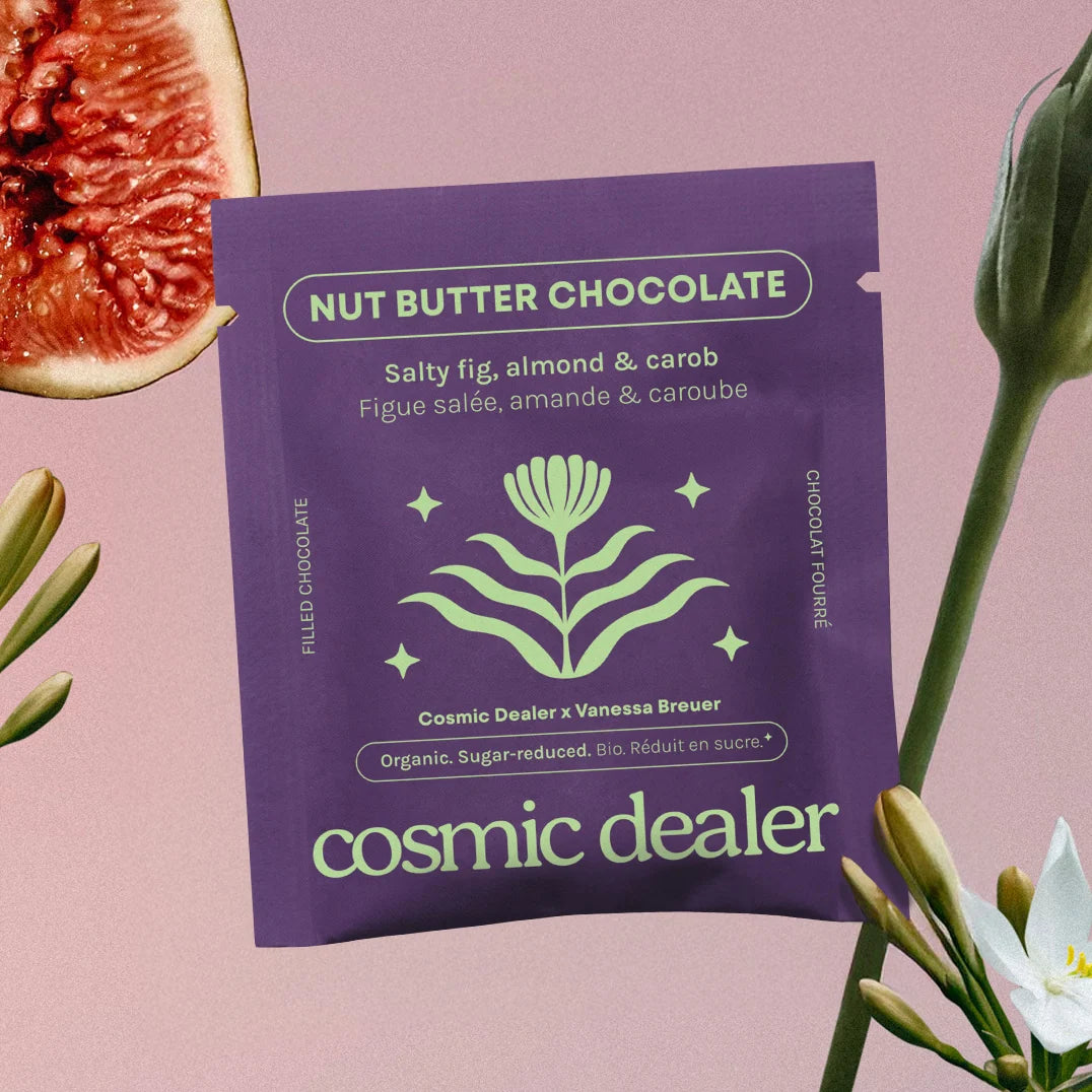 Cosmic Dealer Salty Fig & Almond Chakra Chocolates mit Feigen und Mandelmus - Artistic Collage