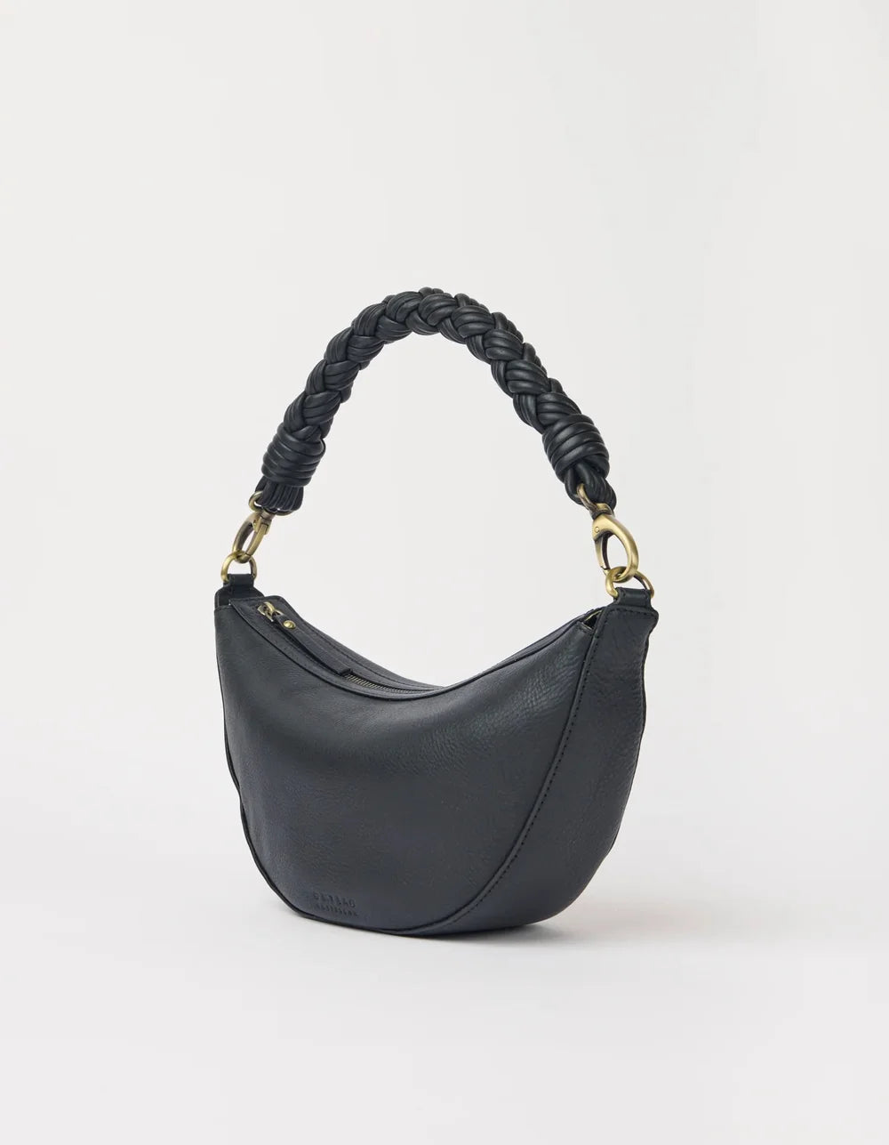 O My Bag Leo Midi Twisted – schwarze Schultertasche mit handgedrehtem Ledergriff