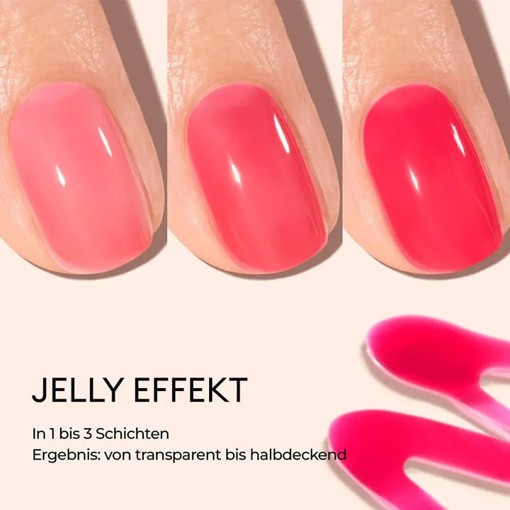 Manucurist Jelly Effekt mit glänzendem rotem Pink-Finish auf den Nägeln