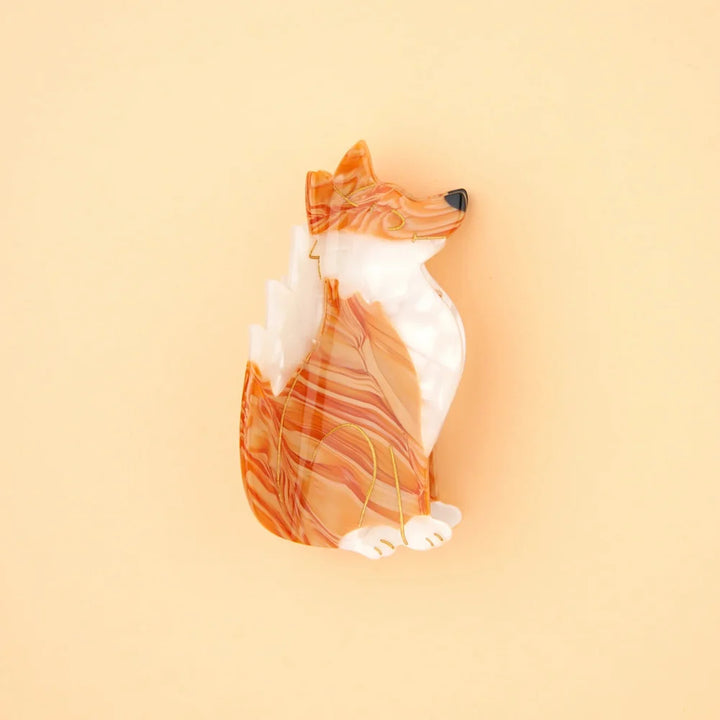 Fuchs Haarklammer von Coucou Suzette aus orange-weißem Cellulose-Acetat