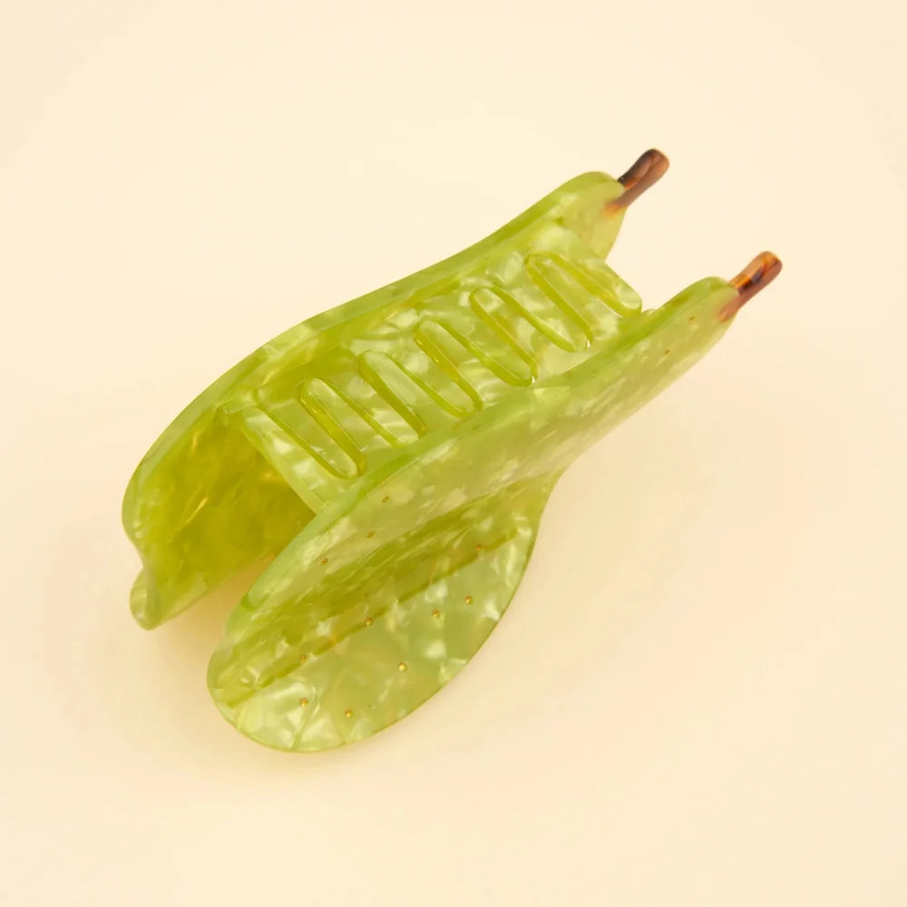 Rückseite Pear Hair Claw mit Zähnen aus grünem Cellulose-Acetat