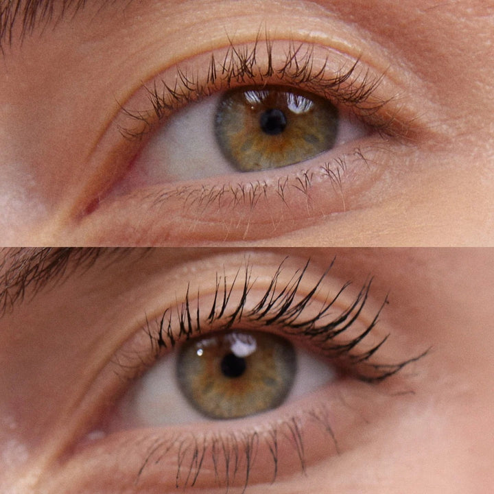 Pure U. Mascara – Vorher-Nachher-Vergleich mit längeren, definierten Wimpern