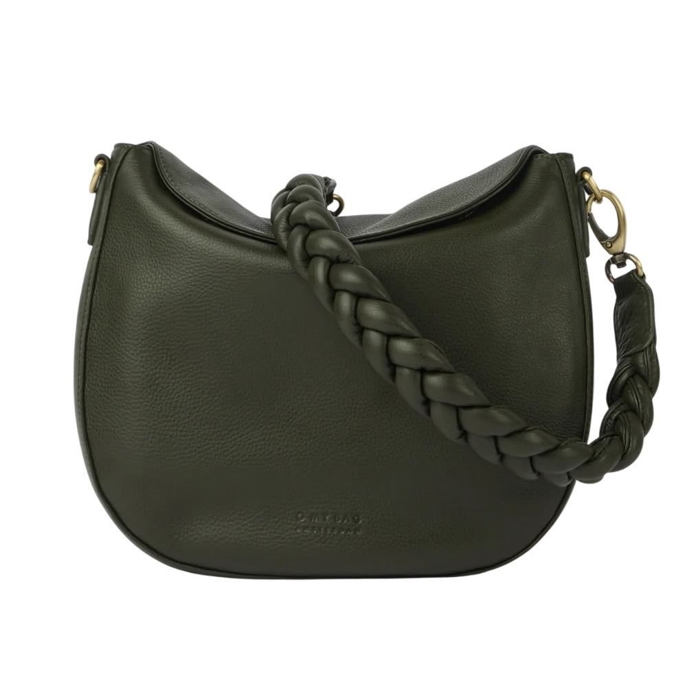 O My Bag Lana Moss Ledertasche in Moosgrün mit geflochtenem Schulterriemen