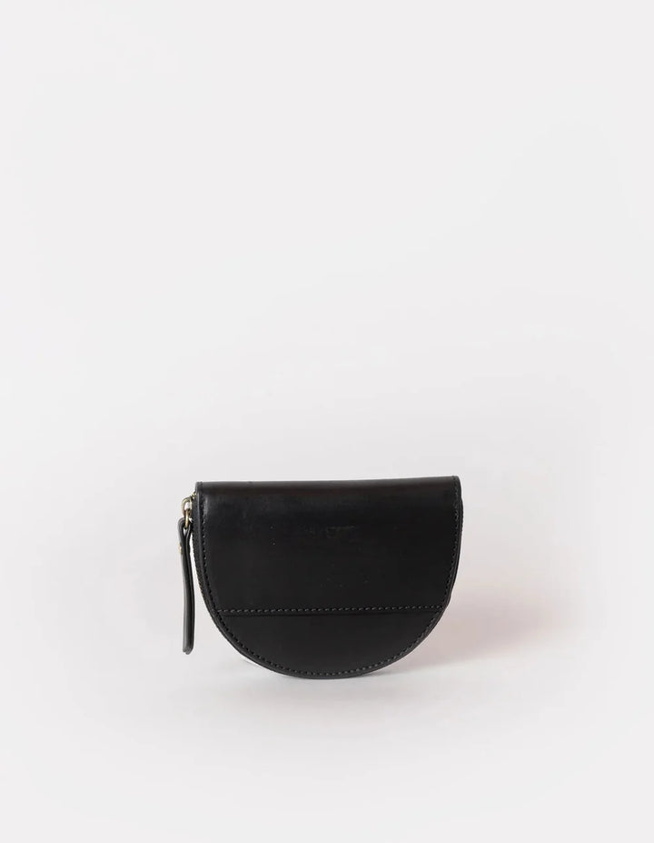 O My Bag Laura Coin Purse Black – Rückansicht der kleinen halbmondförmigen Geldbörse aus Echtleder