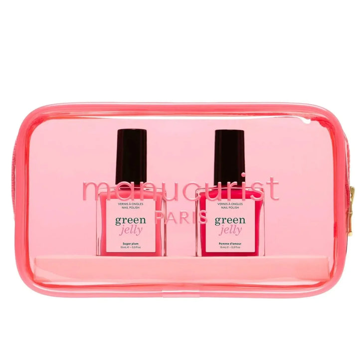 Manucurist Mini Pouch Set mit zwei Green Jelly Nagellacken Sugar Plum und Pomme d’Amour in transparenter Kosmetiktasche