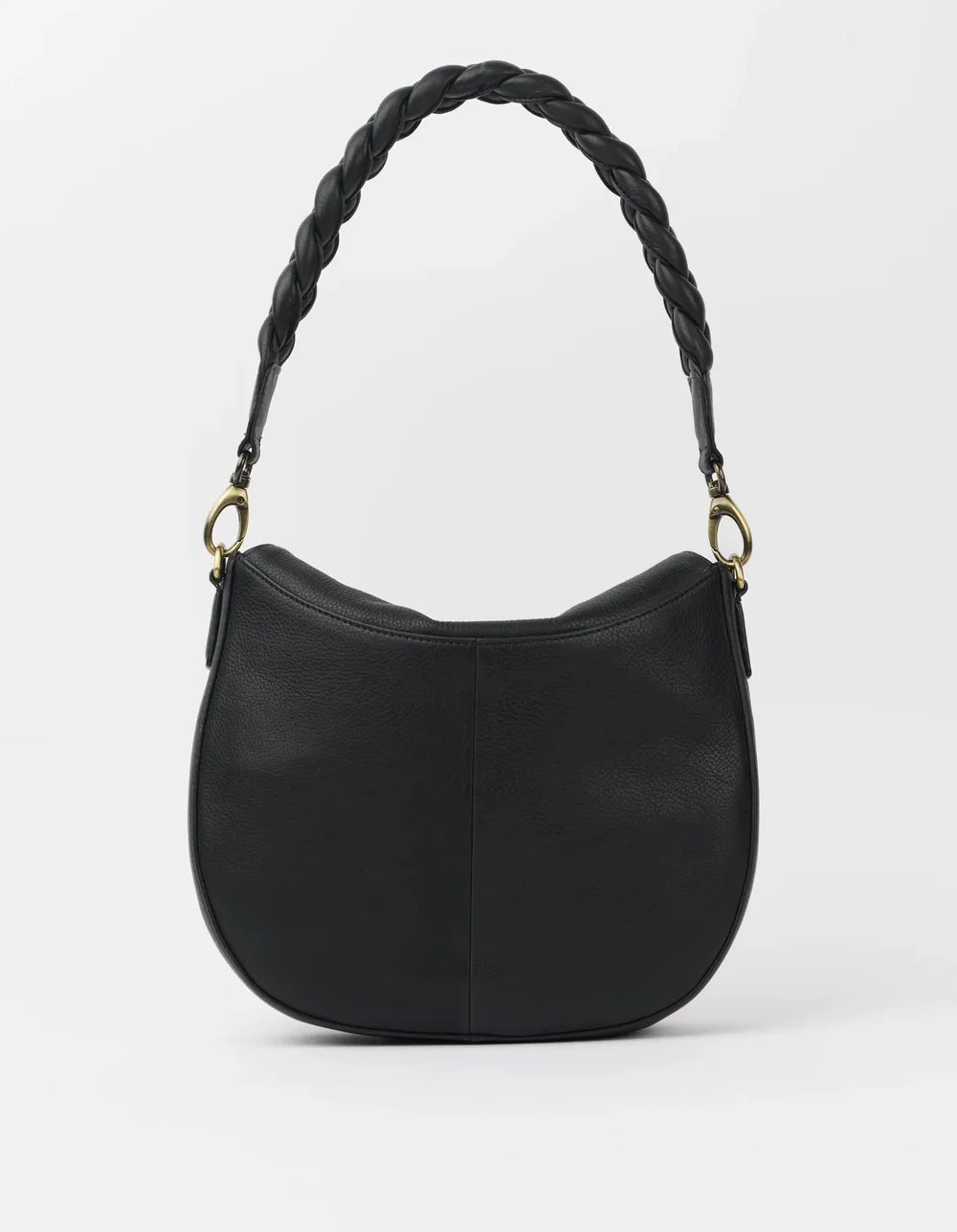 Schwarze O My Bag Lana Schultertasche mit geflochtenem Lederhenkel – Vorderansicht