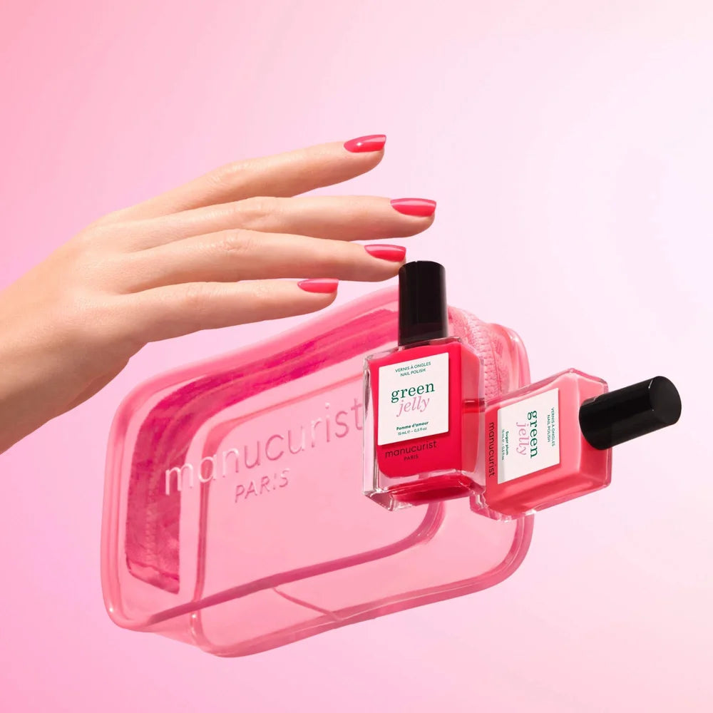 Manucurist Jelly Nagellack Set mit transparenter Mini Pouch und zwei pink-roten Green Nagellacken