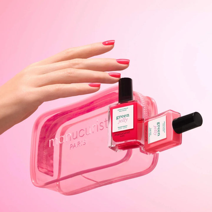 Manucurist Jelly Nagellack Set mit transparenter Mini Pouch und zwei pink-roten Green Nagellacken