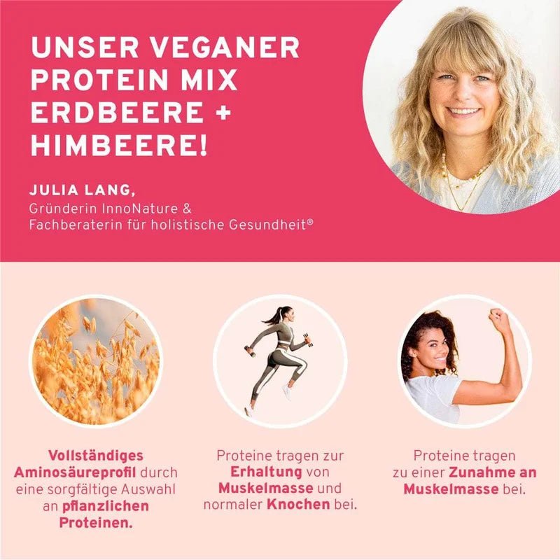 Veganer Protein Mix Erdbeere + Himbeere 450 g - Blanda Beauty