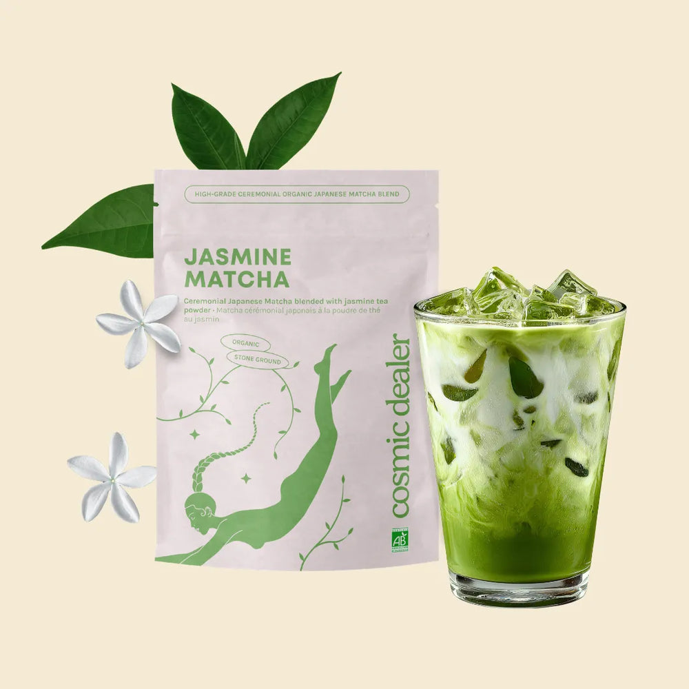 Cosmic Dealer Jasmine Matcha – Bio-Matcha aus Japan mit Iced Matcha Latte und Jasminblüten