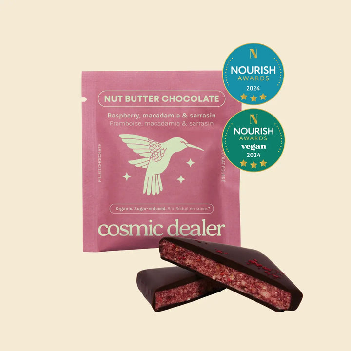 Cosmic Dealer Raspberry & Macadamia Chakra Chocolates mit Himbeerfüllung - mehrfach ausgezeichnet