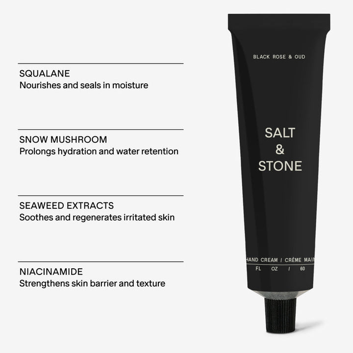 Salt & Stone Hand Cream Black Rose & Oud Ingredients