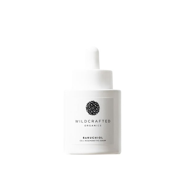 Wildcrafted Organics Bakuchiol Cell-Regenerating Serum 30ml Flasche mit Pipette auf weißem Hintergrund
