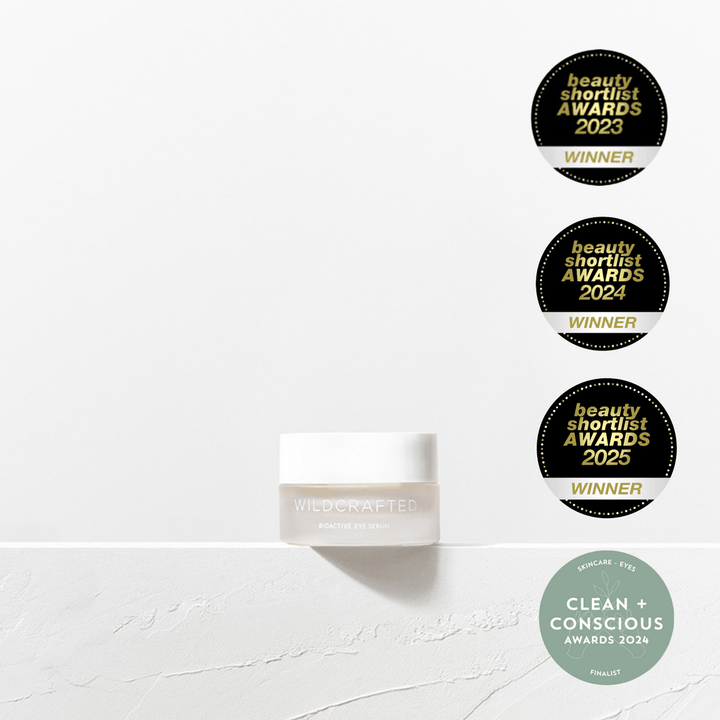 Wildcrafted Organics Bio-Active Eye Serum mit Beauty Shortlist Awards 2023, 2024, 2025 Winner und Clean + Conscious Awards 2024 Finalist Auszeichnungen